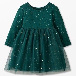 Hanna Andersson Toddler Girl 2T Dress Hunter Green Tulle Gold Stars Dots Holiday